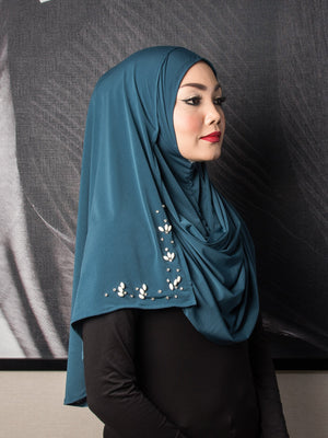 Beads Instant Shawl - Peacock Blue