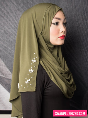 Beads Instant Shawl - Army Green